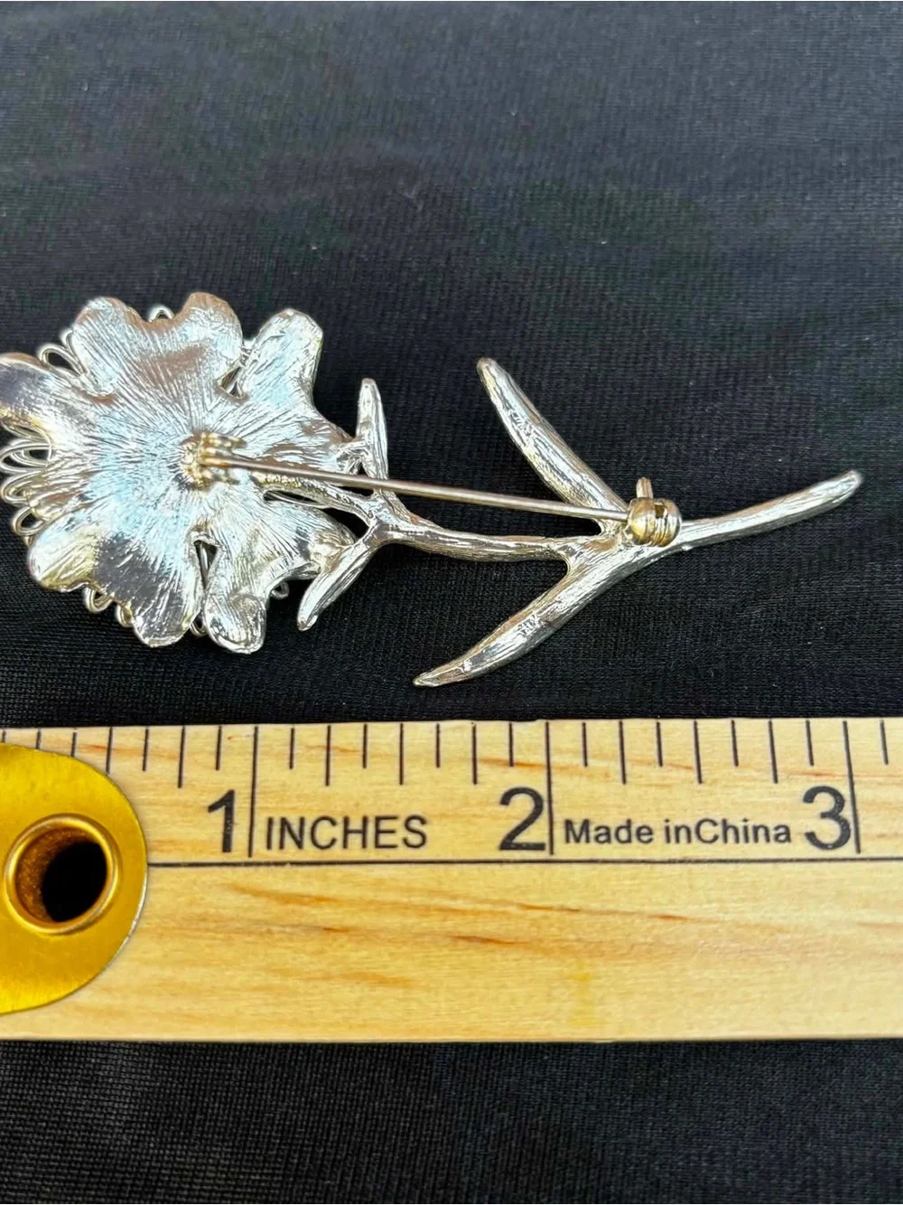 Signed Microns Pin Brooch Gold Tone Foiled Rose & Large Wired Sunflower Brooch